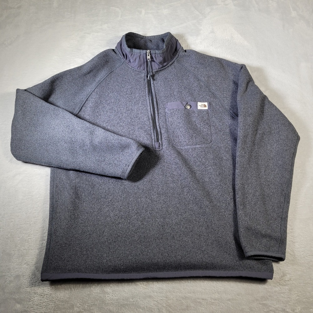 The North Face Gordon Lyons Pullover Mens Large Blue Gray 1/4 Zip Fleece Sweater